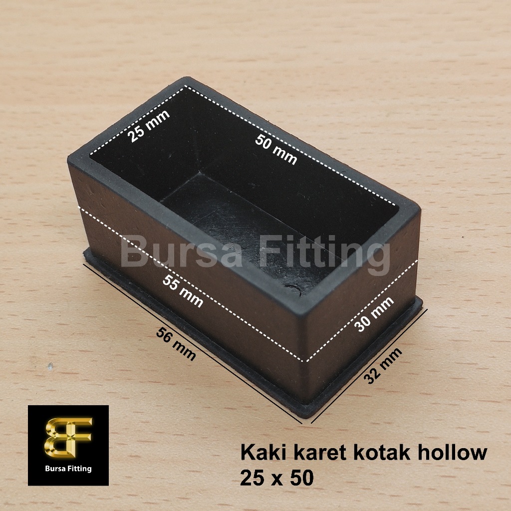 Kaki karet kotak 25 x 50 / alas kaki meja kursi / karet hollow / tutup hollow