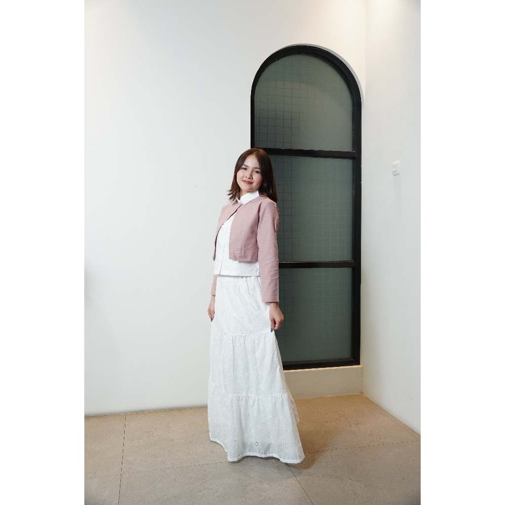 Missty Freeteen Blouse Rok Wanita Warna Pink Putih Lengan Panjang Model Korea Kekinian Best Seller (