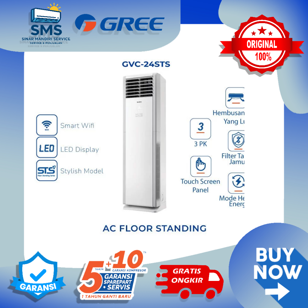 GREE AC Floor Standing 5PK - Non-Inverter - Dengan Smart WIFI dan LED Display - STS Series Model GVC