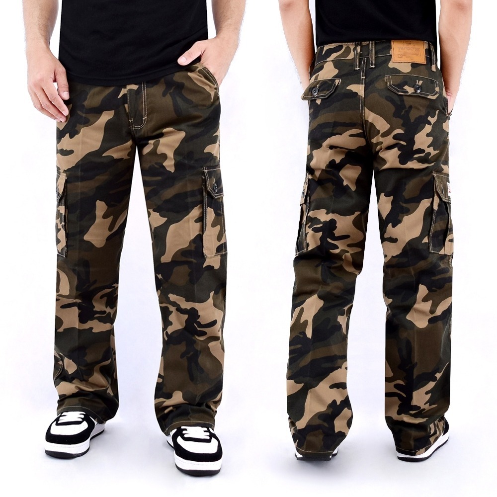 Celana Cargo Camo Dark Brown Loreng Panjang Pria Reguler Fit Gombrang Premiun Original Distro Bahan 
