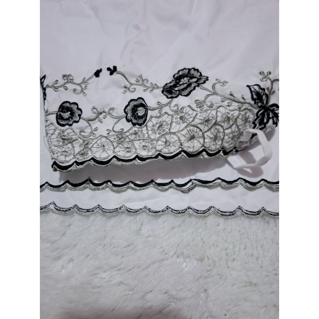 Mukena Bordir Bunga/ Mukena Santri/Anak Pondok/Mukena Putih/KatunMukena Bordir