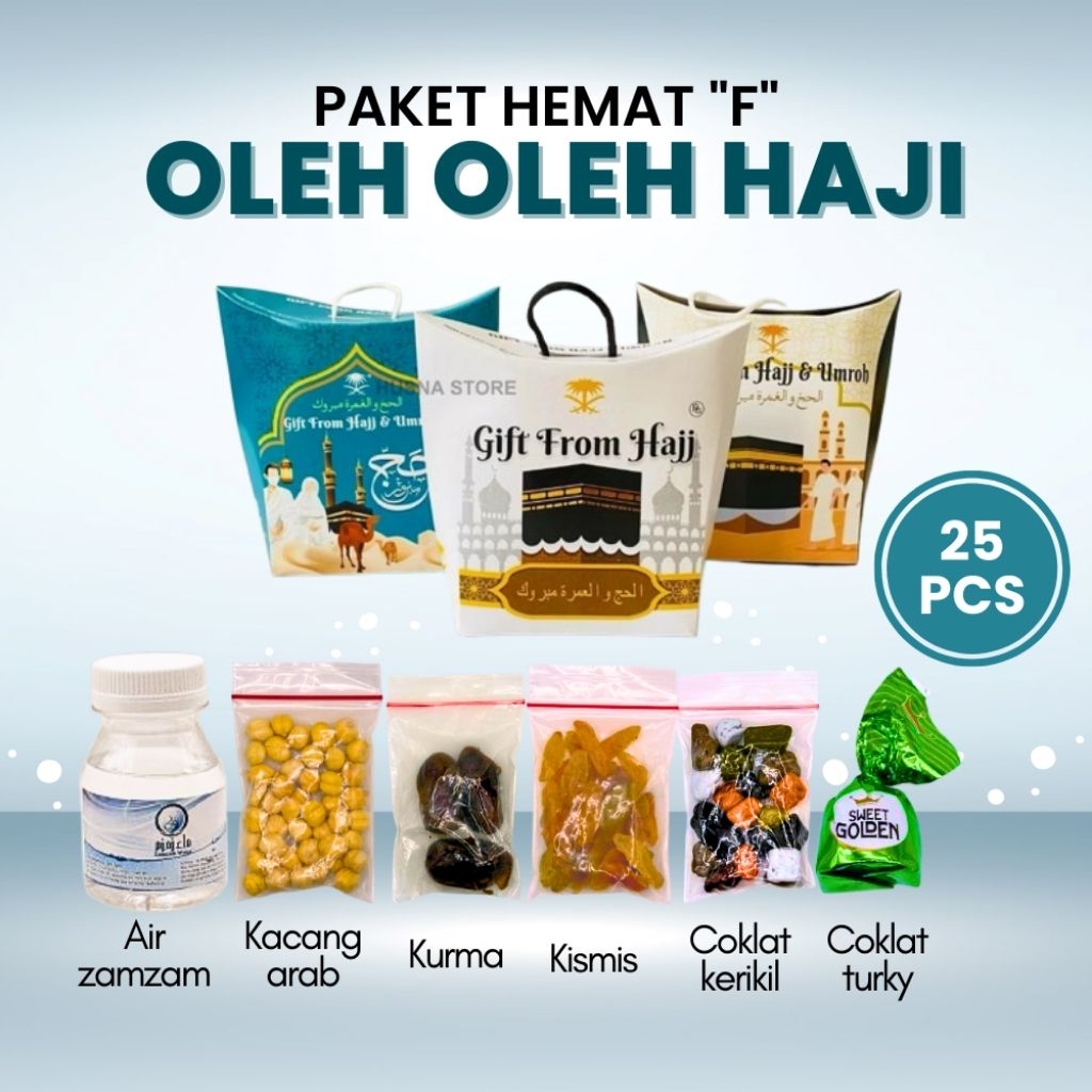 

Paket Hemat 25 Pcs Oleh-oleh Haji dan Umroh Paket F isi Air Zamzam Dus tali