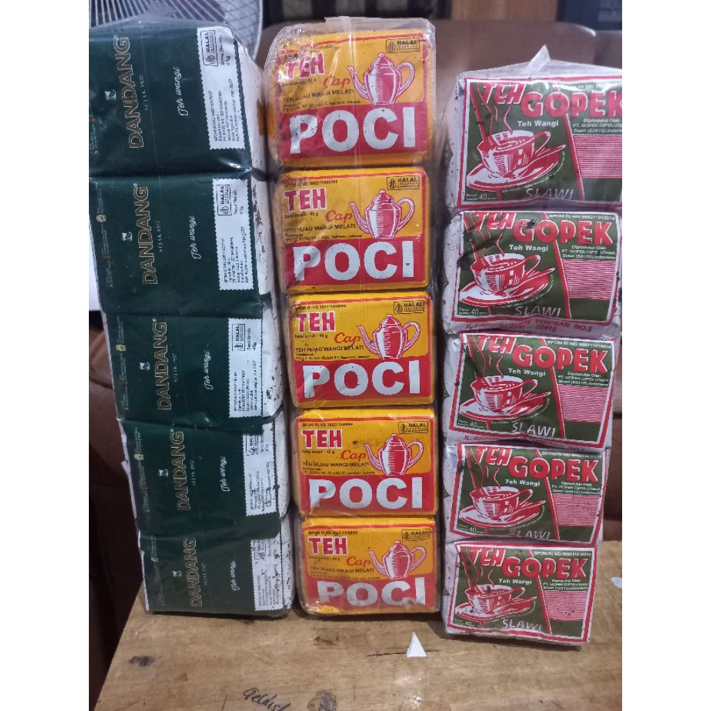 

3 pack teh buat racikan, teh dandang premium hijau, teh gopek, teh poci