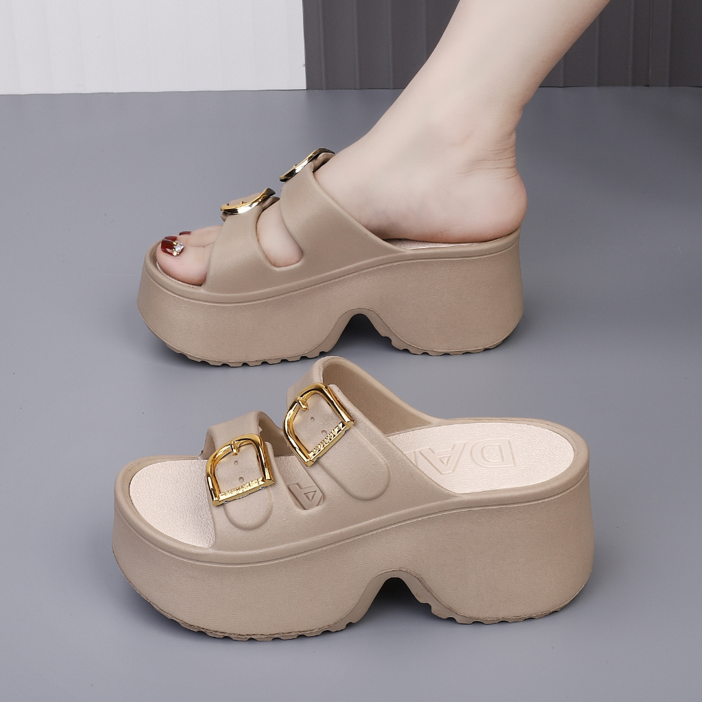 Sepatu Sandal Wanita Wedges Platform Sandal Heels Wanita Kekinian Karet Sandal Wanita Elegan Simple 