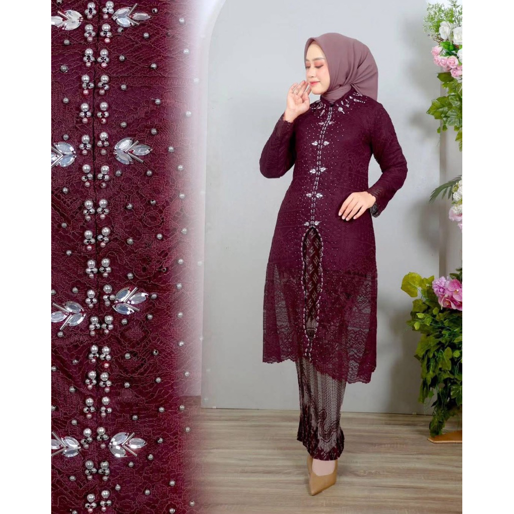 kebaya modern tunik brokat payet rok plisket mewah elegan pesta kondangan