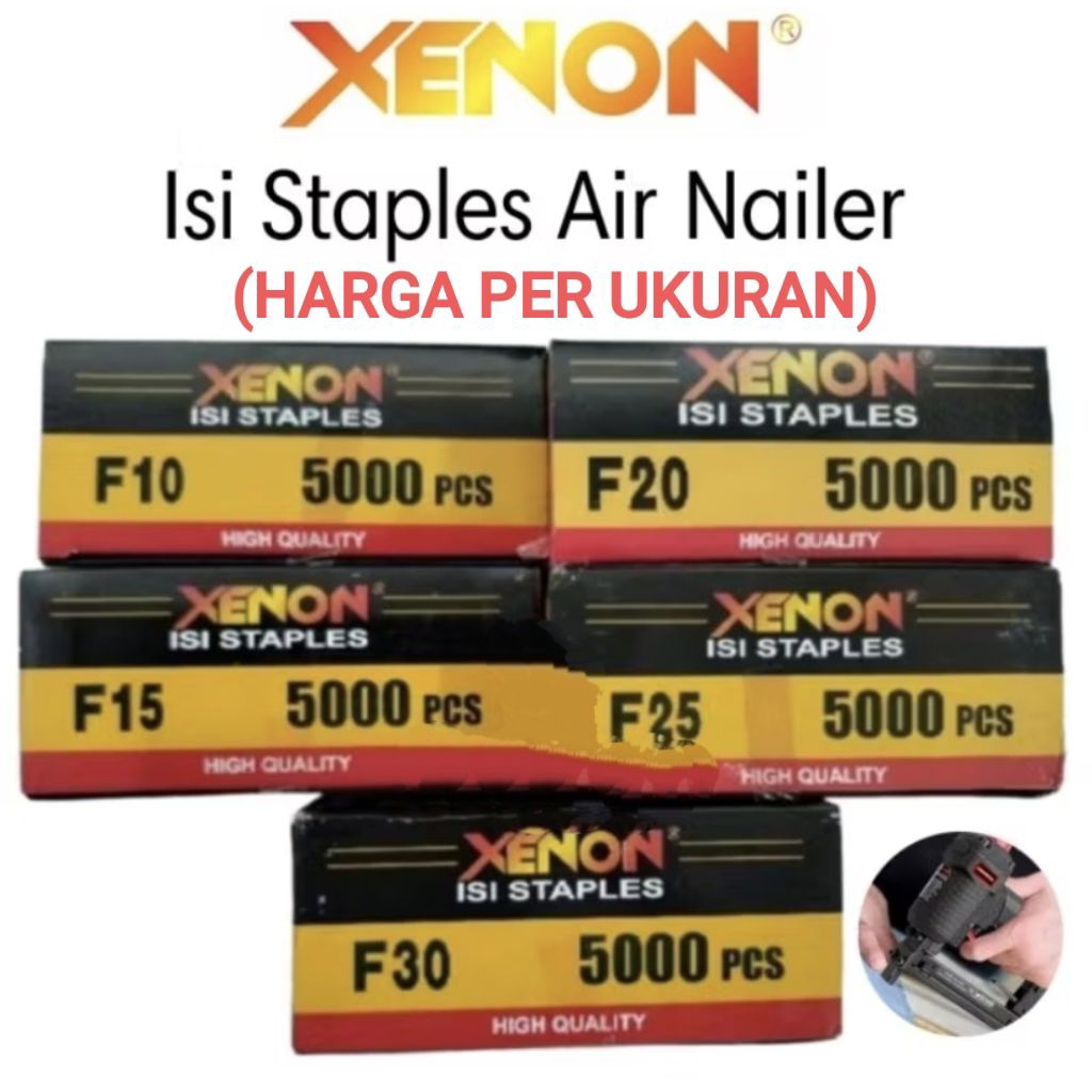 

XENON (5000pcs) REFILL isi staples PAKU TEMBAK F10 F15 F20 F25 F30 F50 air nailer (HARGA PER UKURAN)