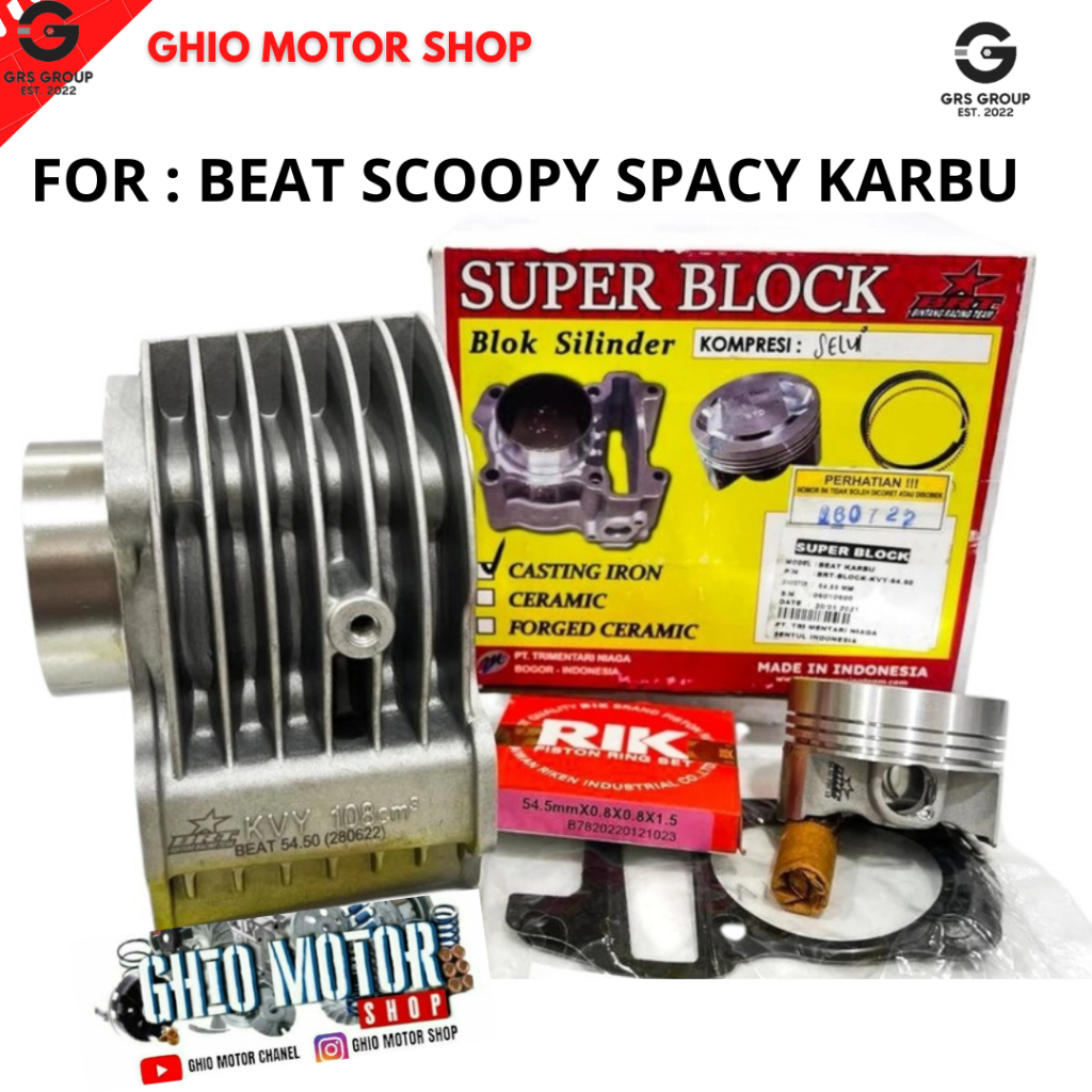 PAKET BORE UP BLOK BRT BEAT KARBU SCOOPY SPACY KARBURATOR 54.50 BOREUP 130cc CAST IRON
