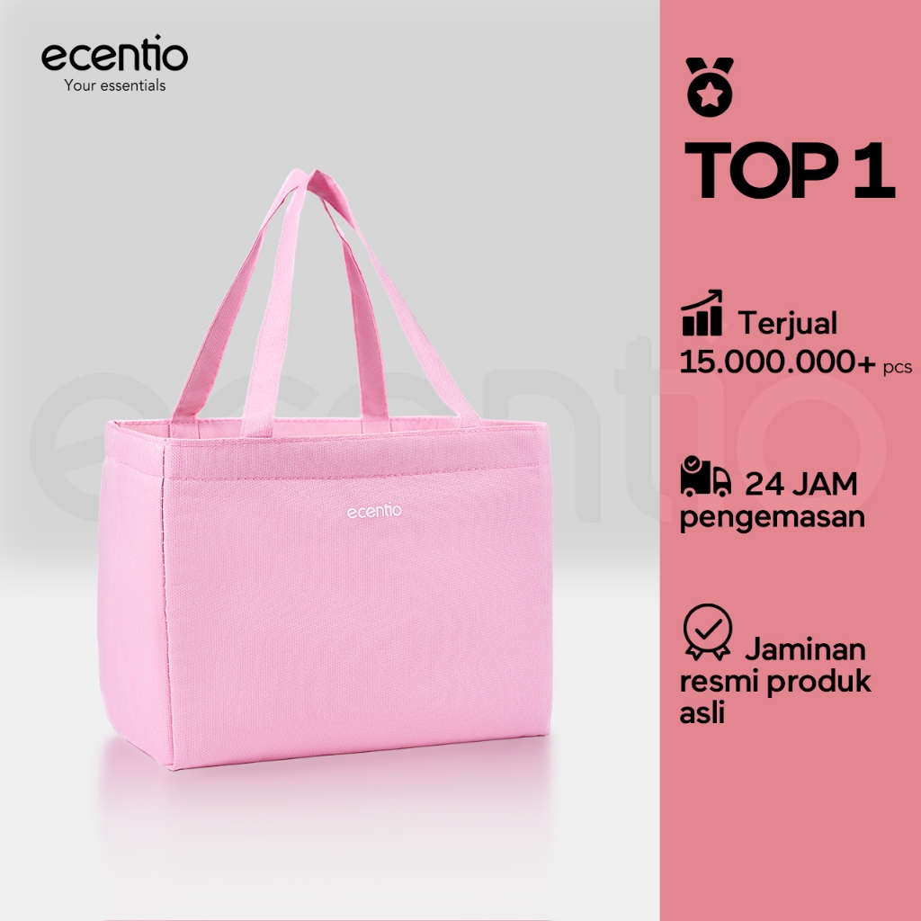 [Hanya Tas] ecentio lunch bag /lunch tas Tas Bekal Makanan Merah Muda/Tote bag Waterproof ukuran bes