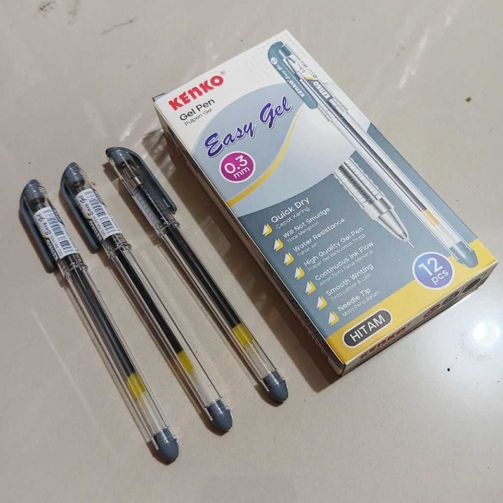 

1 Pak Pulpen Kenko Easy Gel 0.3mm Isi 12 Pcs HITAM