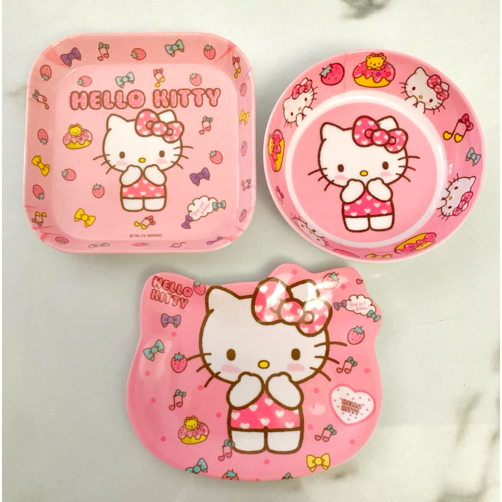 paket 3in1 piring melamin set karakter twins star melody pink mangkok bowl melamine anak glass hello