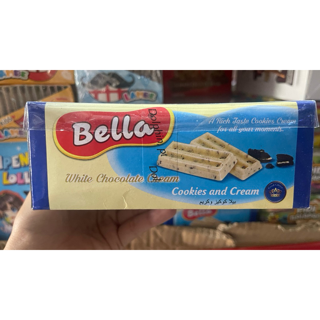 

Bella cookies and cream 1box isi 24pcs / Bella coklat putih