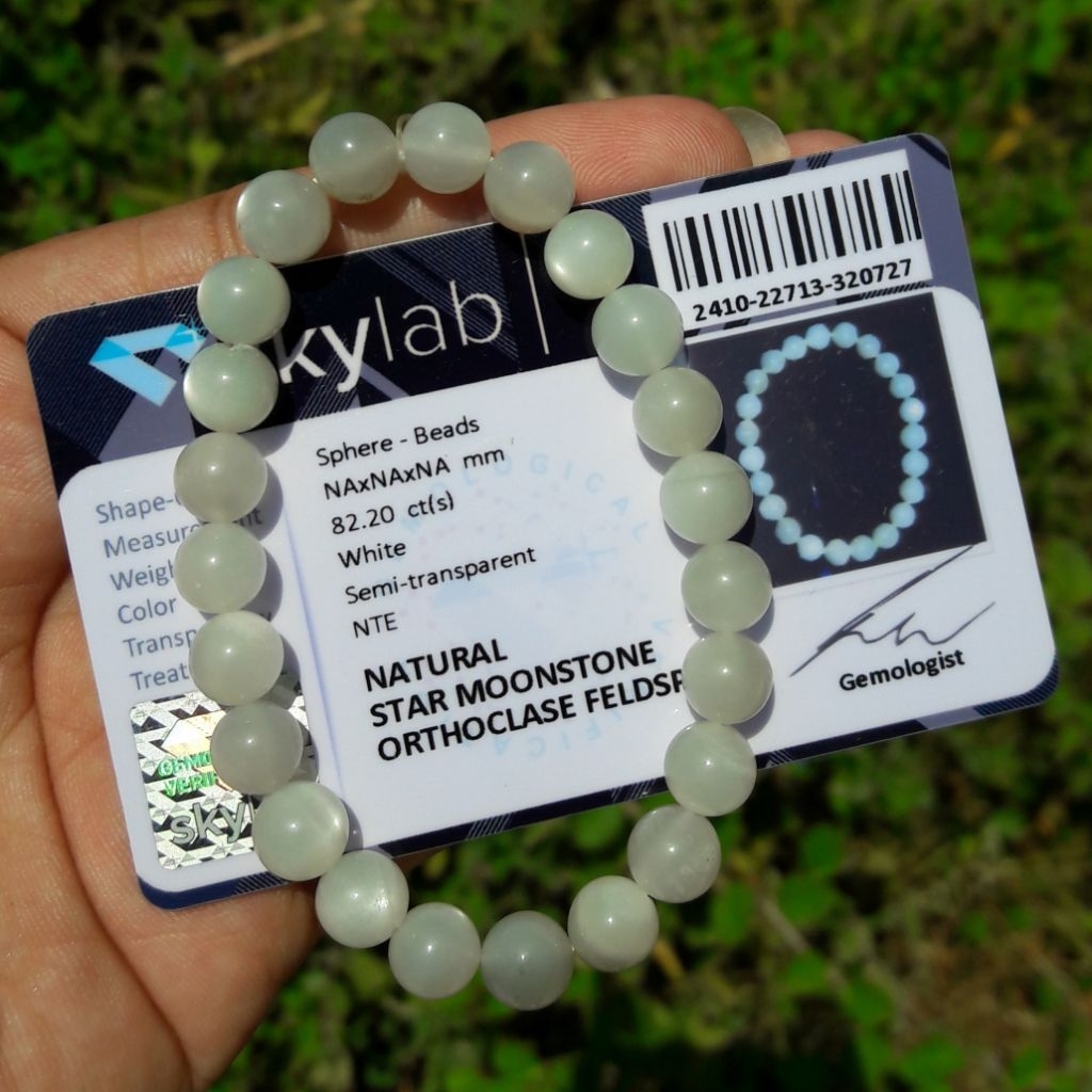 Gelang Batu Natural Star Moonstone Biduri Bulan Air Beras With Certificate Memo