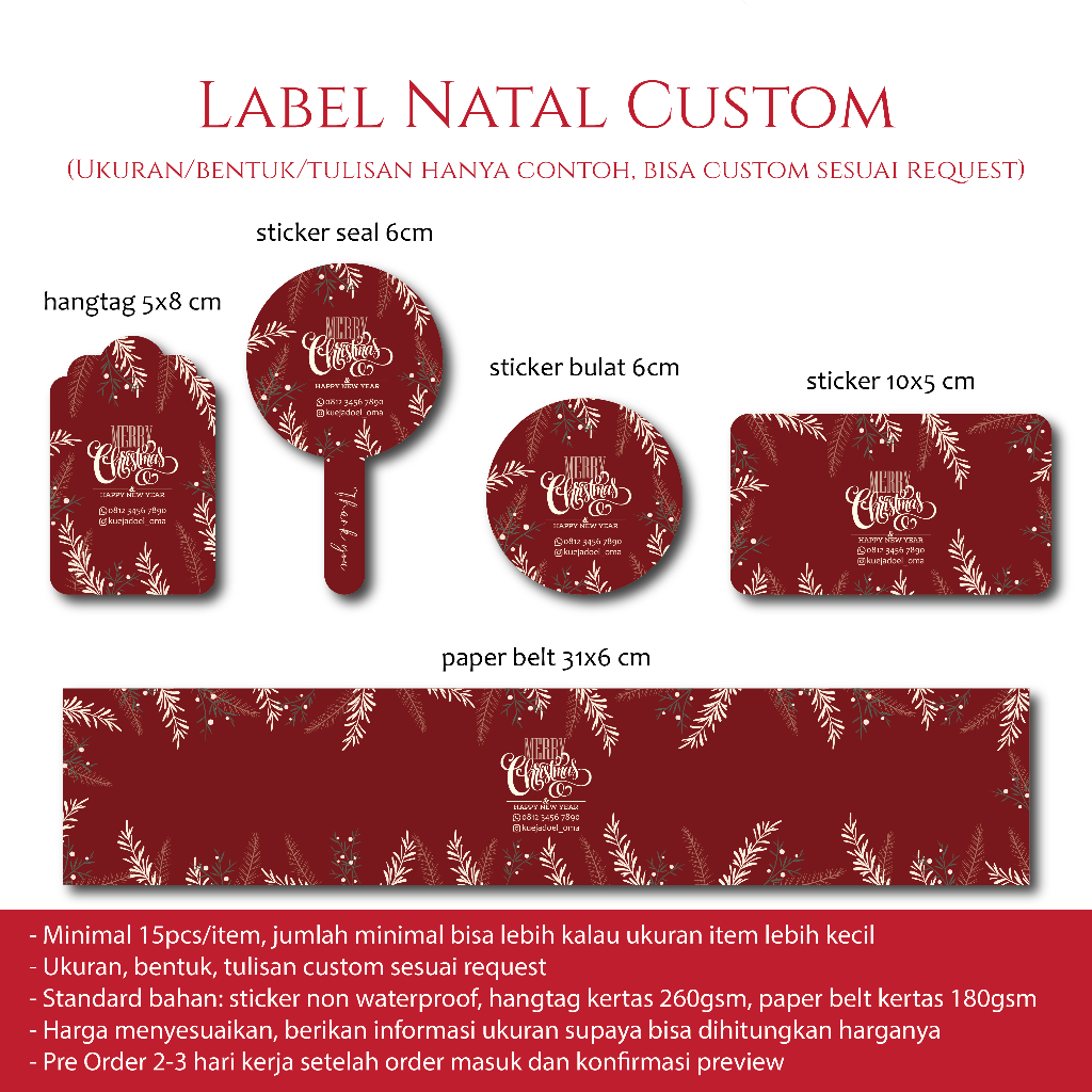 

Custom sticker kue kering custom sticker label produk hangtag natal custom paper belt hampers custom
