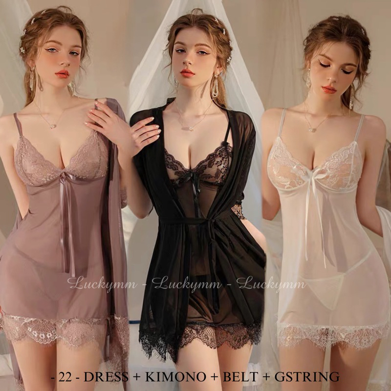 Satu Set Sexy Lingerie Kimono Transparan Baju Tidur sexy Wanita / sleepwear wanita/baju dinas istri 