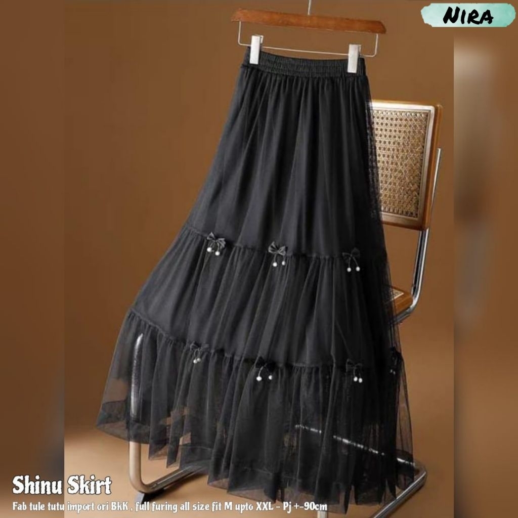 SHINU MAXI SKIRT - Rok Pinggang fit to XXL Pj 90 Cm Bahan Tule Tutu Plisket Premium Full Furing Ping