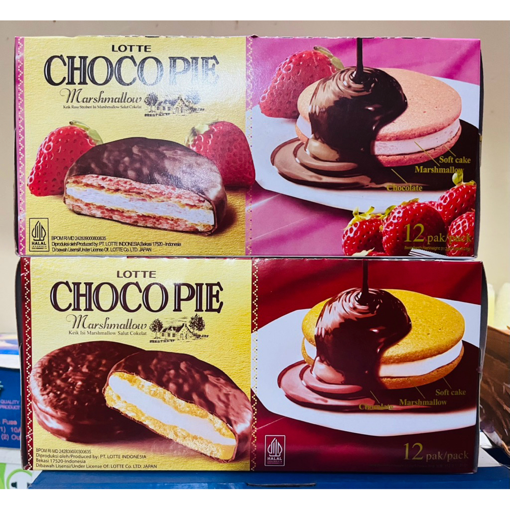 

Lotte Chocopie Marshmallow Chocolate & Strawberry 1Box Isi 12Pcs