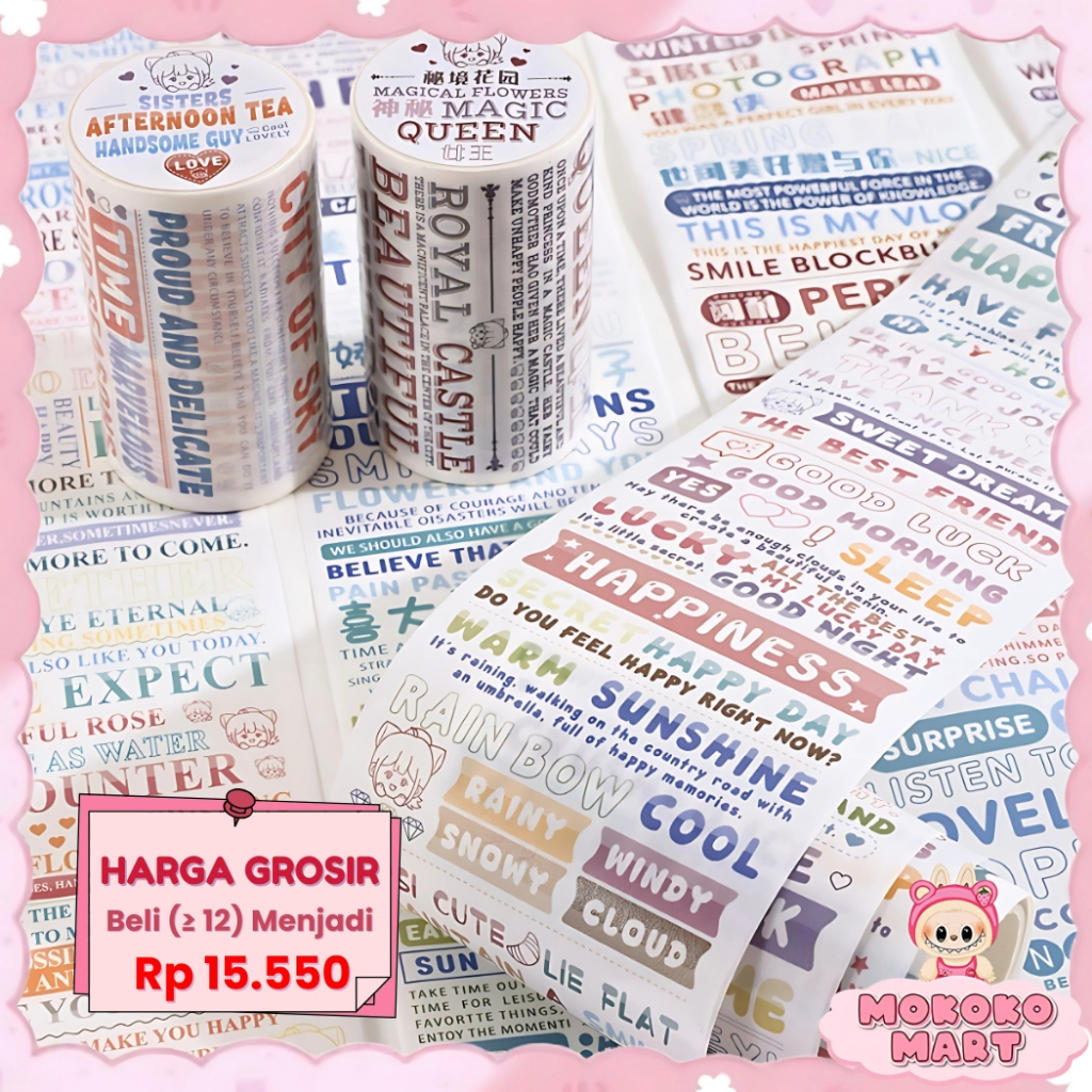 

MM Washitape Masking Tape Tulisan Deco Buku Jurnal Black Dan Colour CUTIE Washi Tape Lakban TLD102