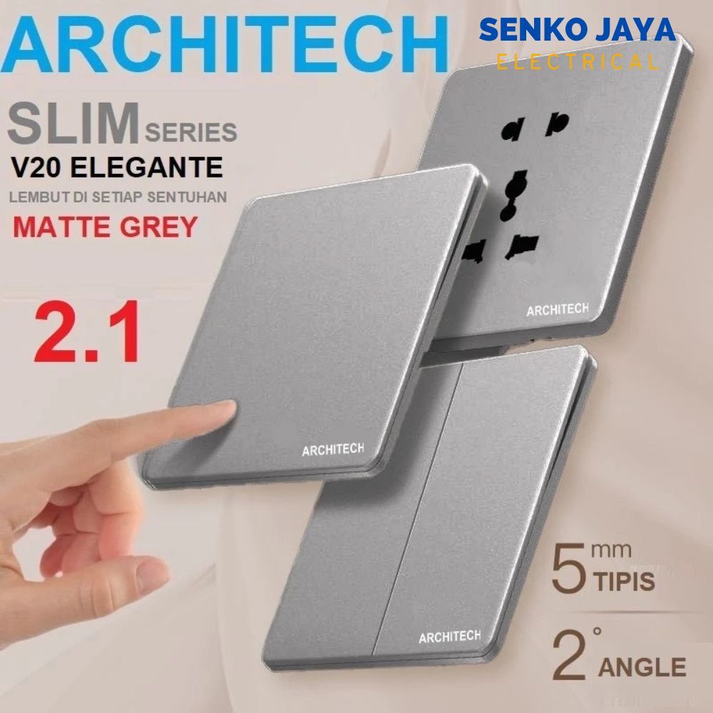 ARCHITECH V20 ELEGANTE MATTE GREY/ SAKELAR LAMPU / SAKLAR MEWAH/SAKLAR MODERN/ SAKLAR LISTRIK