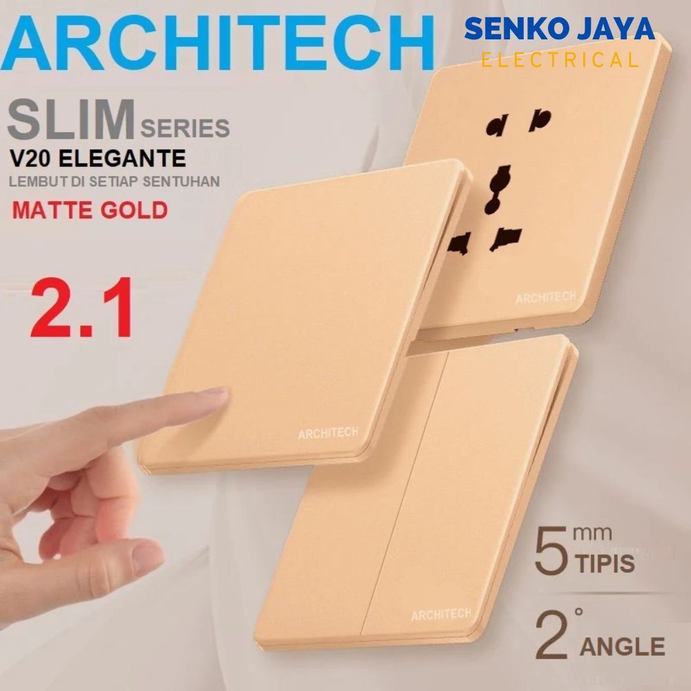ARCHITECH V20 ELEGANTE MATTE GOLD/ SAKELAR LAMPU / SAKLAR MEWAH/SAKLAR MODERN/ SAKLAR LISTRIK
