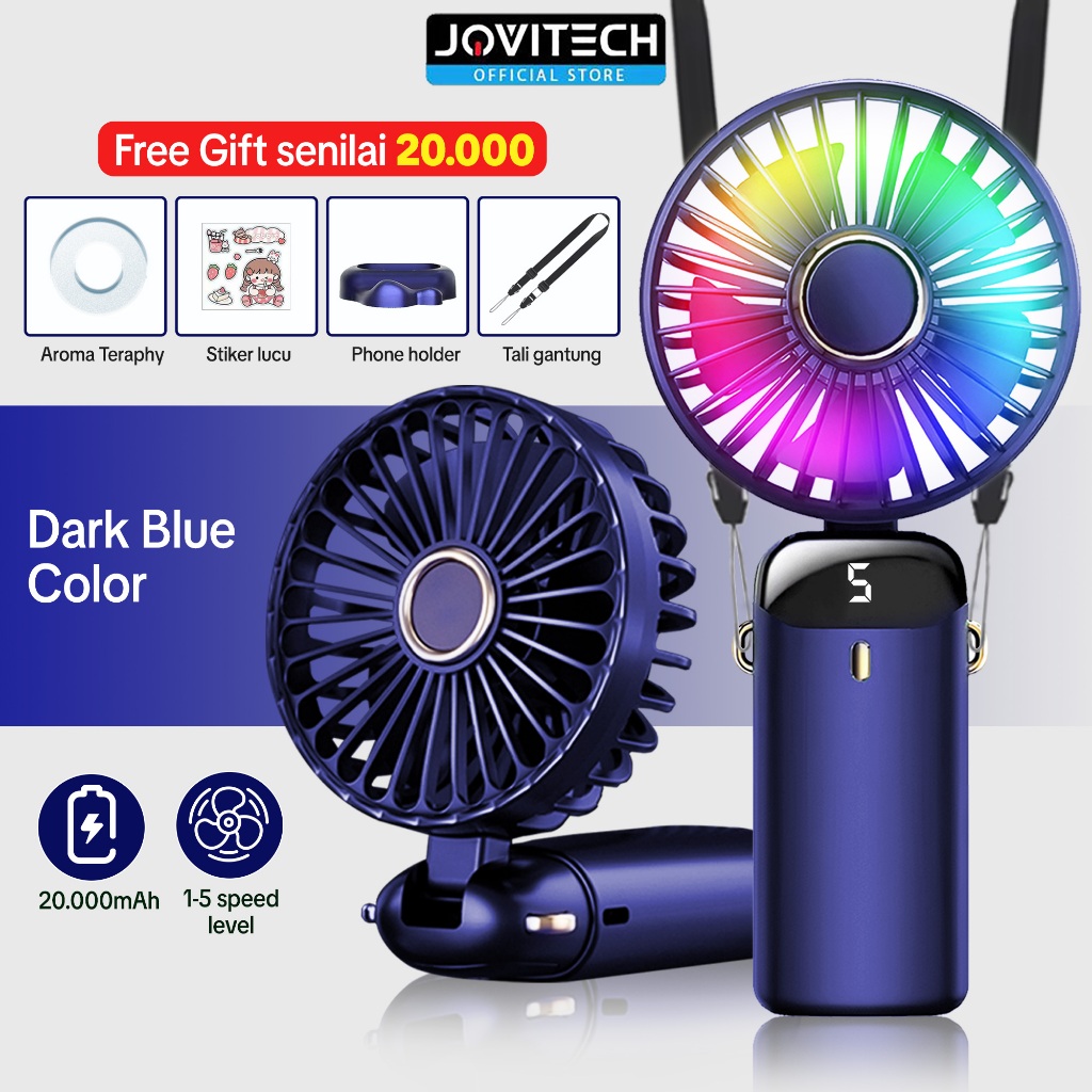 Jovitech Kipas Angin Portable 5 Speed Baterai 20000 mAh Kipas Genggam Aromaterapi Kipas Lipat LED Di