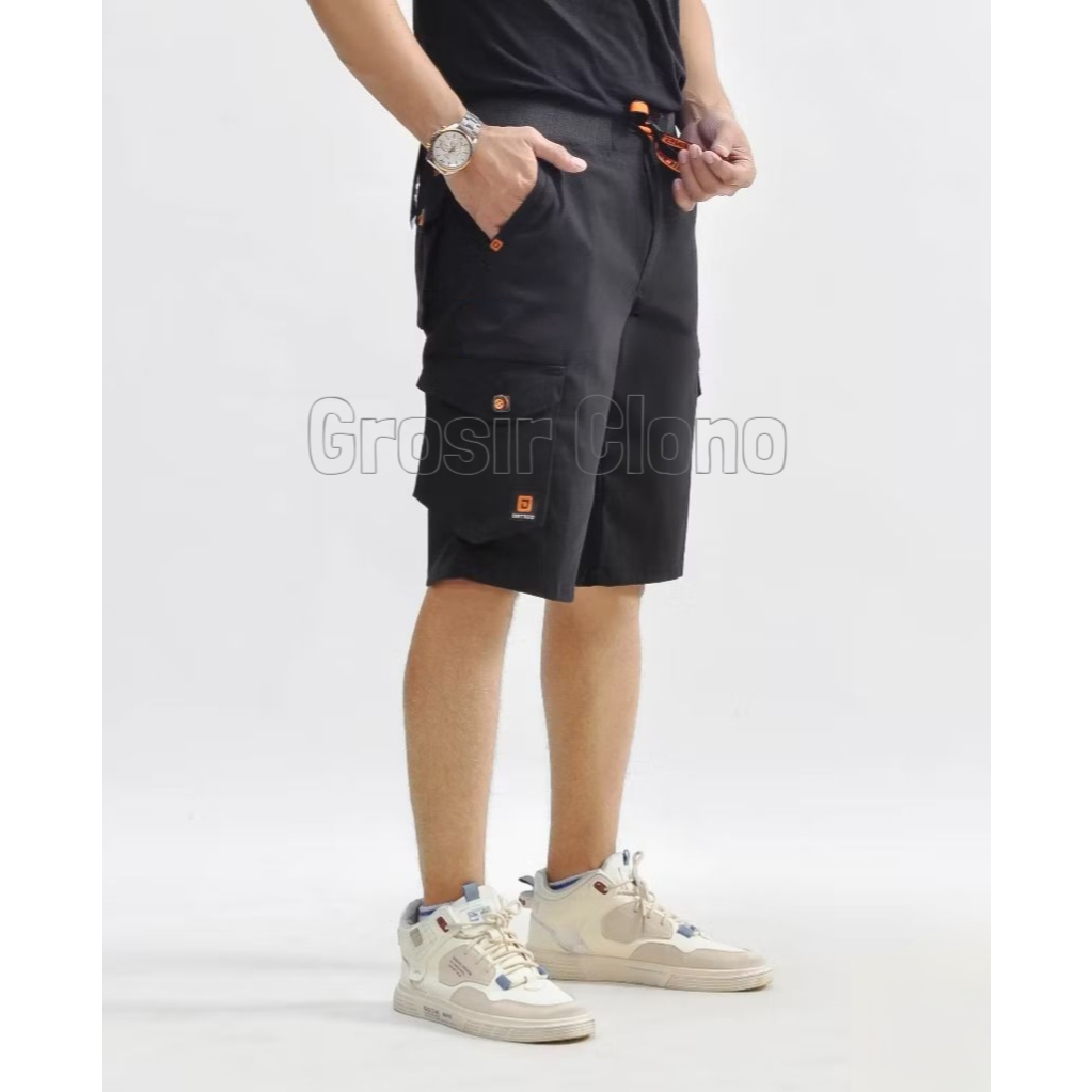 Celana Pendek Chino Cargo Pria Pinggang Karet Branded