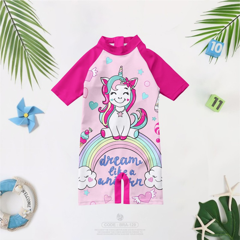 Baju Renang Anak Perempuan Usia 1-8 Tahun Baju Renang Anak Lengan Pendek