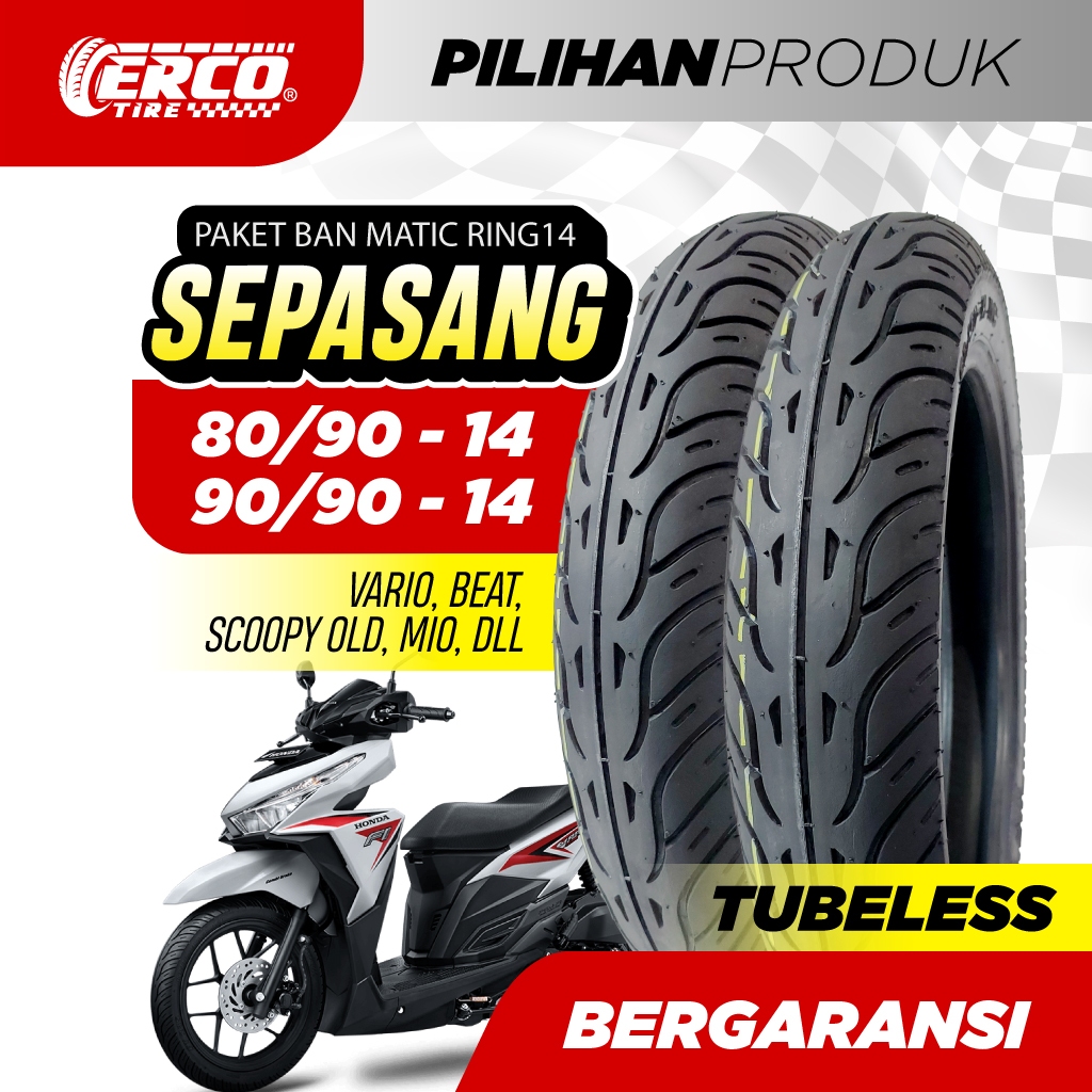 Paket Sepasang Ban Matic Ring 14, Ukuran 80/90-14 & 90/90-14 Tubeless, Depan & Belakang (Tidak memak