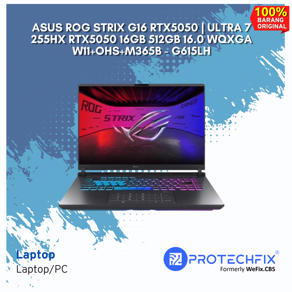 Asus ROG STRIX G16 RTX5050 | Ultra 7 255HX RTX5050 16GB 512GB 16.0 WQXGA W11+OHS+M365B - G615LH