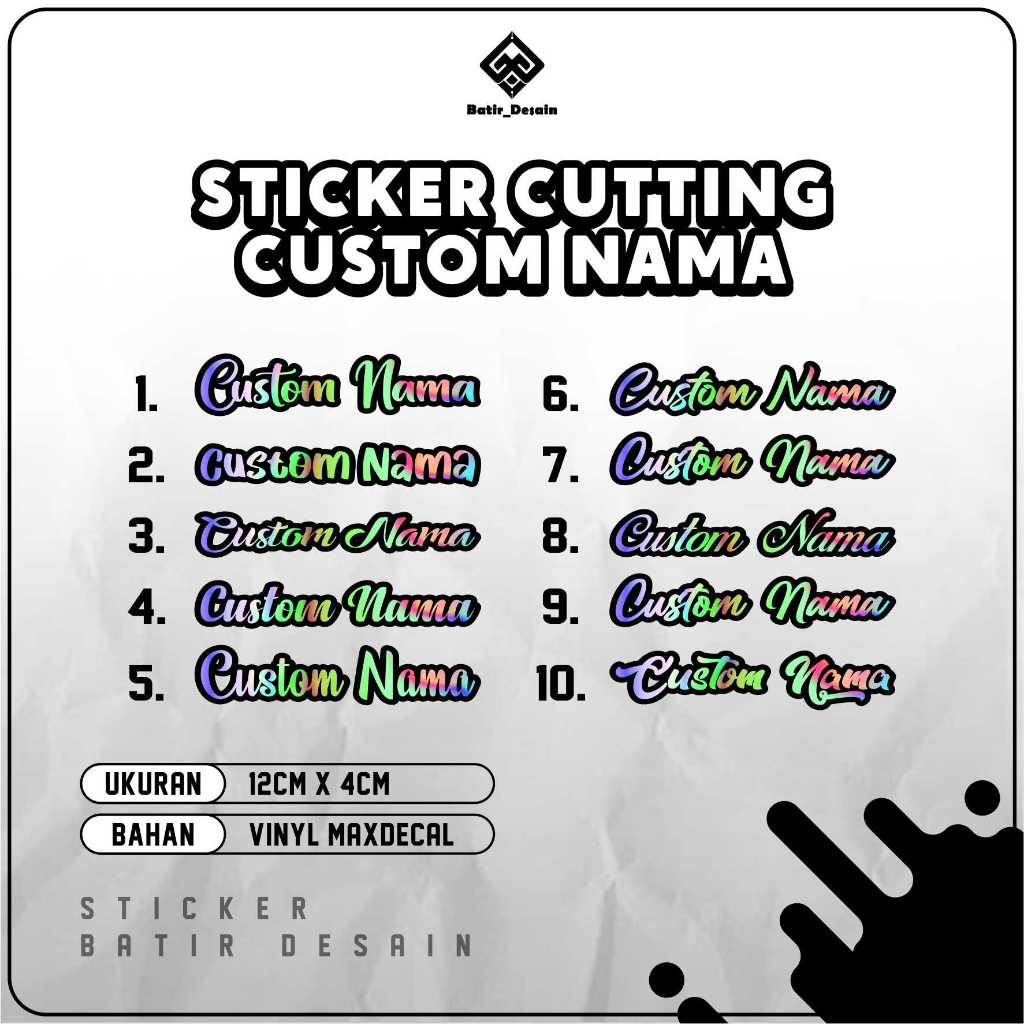 

(TANPA MINIMAL ORDER) Stiker Nama Custom Hologram & Warna Bebas – Desain Sesuka Hati