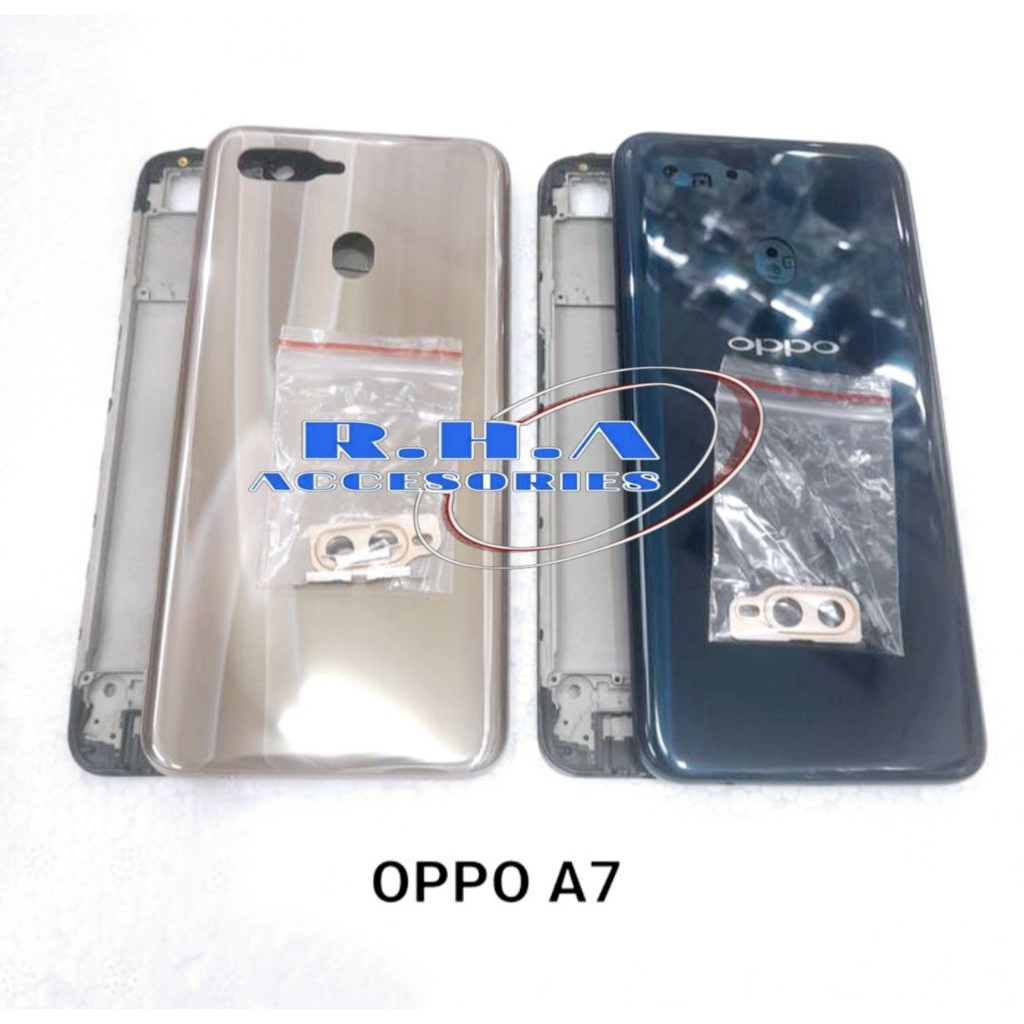 Casing Fullset Hp Oppo A7 CPH1901 Backdoor + Bezel + Middle Frame Lcd Kesing Housing Fulset Back Dor