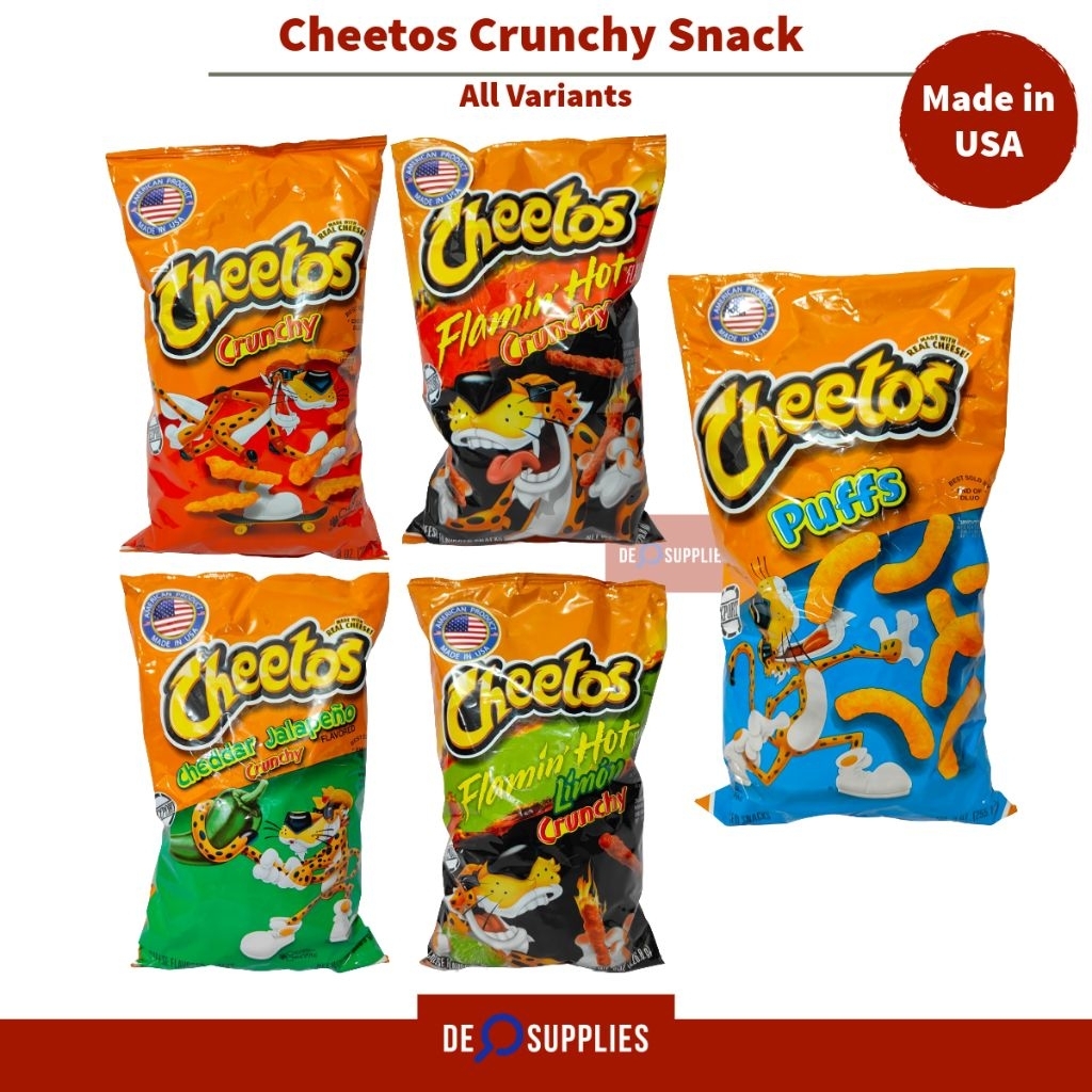 

Cheetos Crunchy Cheddar Jalapeno Flamin Hot Limon Puffs America Snack Import USA 226gr