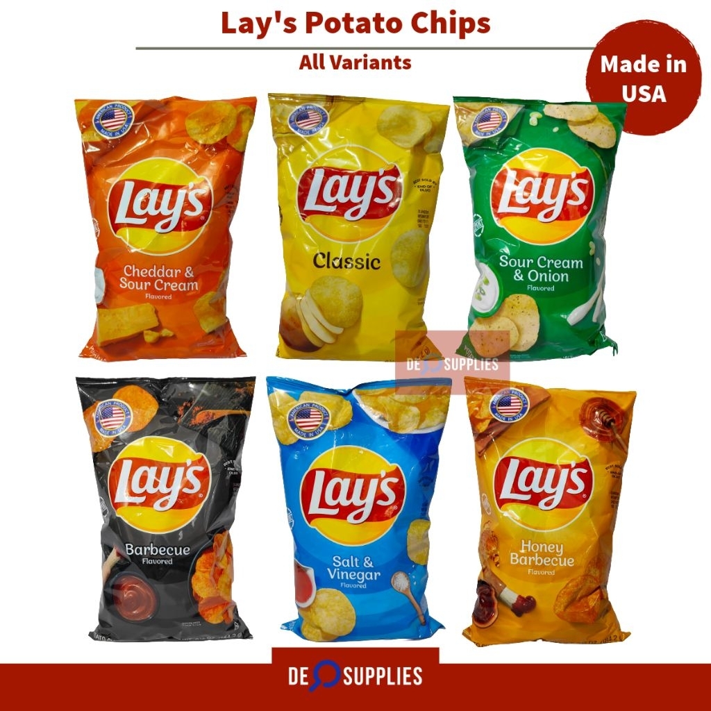 

Lays Snack USA Classic Honey Barbecue Cheddar Sour Cream Onion Salt Vinegar 6.5oz - Lay's Potato Chips Keripik Kentang