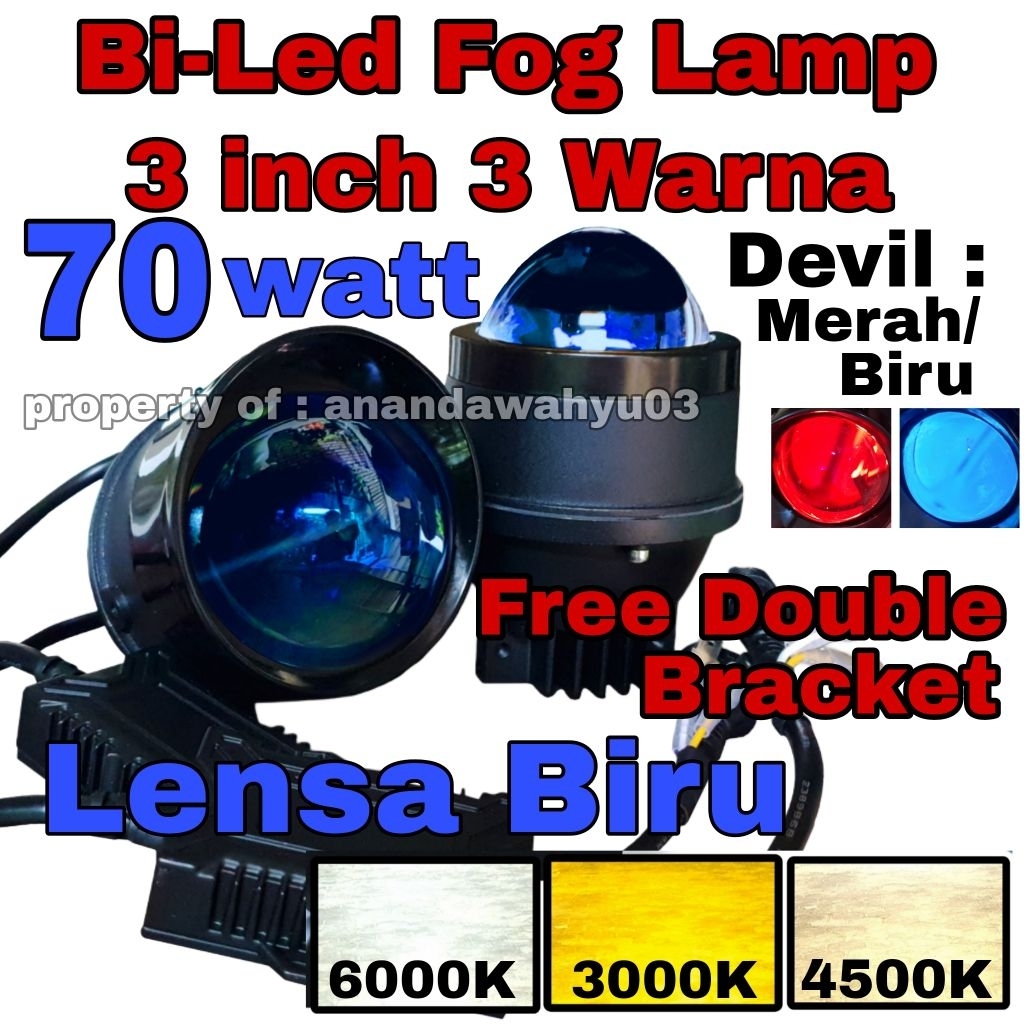 Fog Lamp Bi Led 3 Inch Lens Blue 70 Watt 3 Warna 12 Volt Low Hi Beam Include Bracket Fog Lamp Honda 