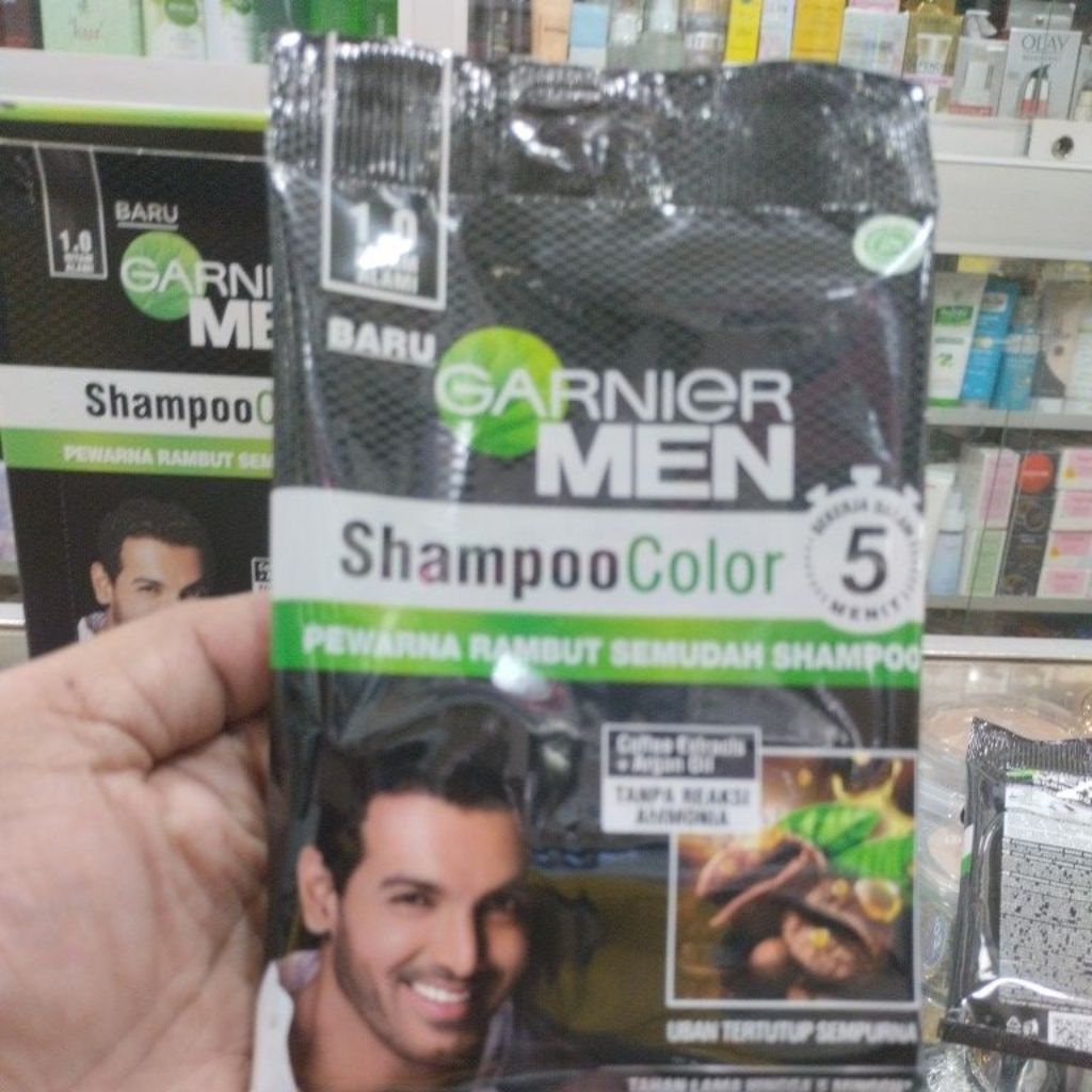 SHAMPOO COLOR GARNIER MEN ,HITAM ALAMI,, PEWARNA RAMBUT SEMUDAH SHAMPOO