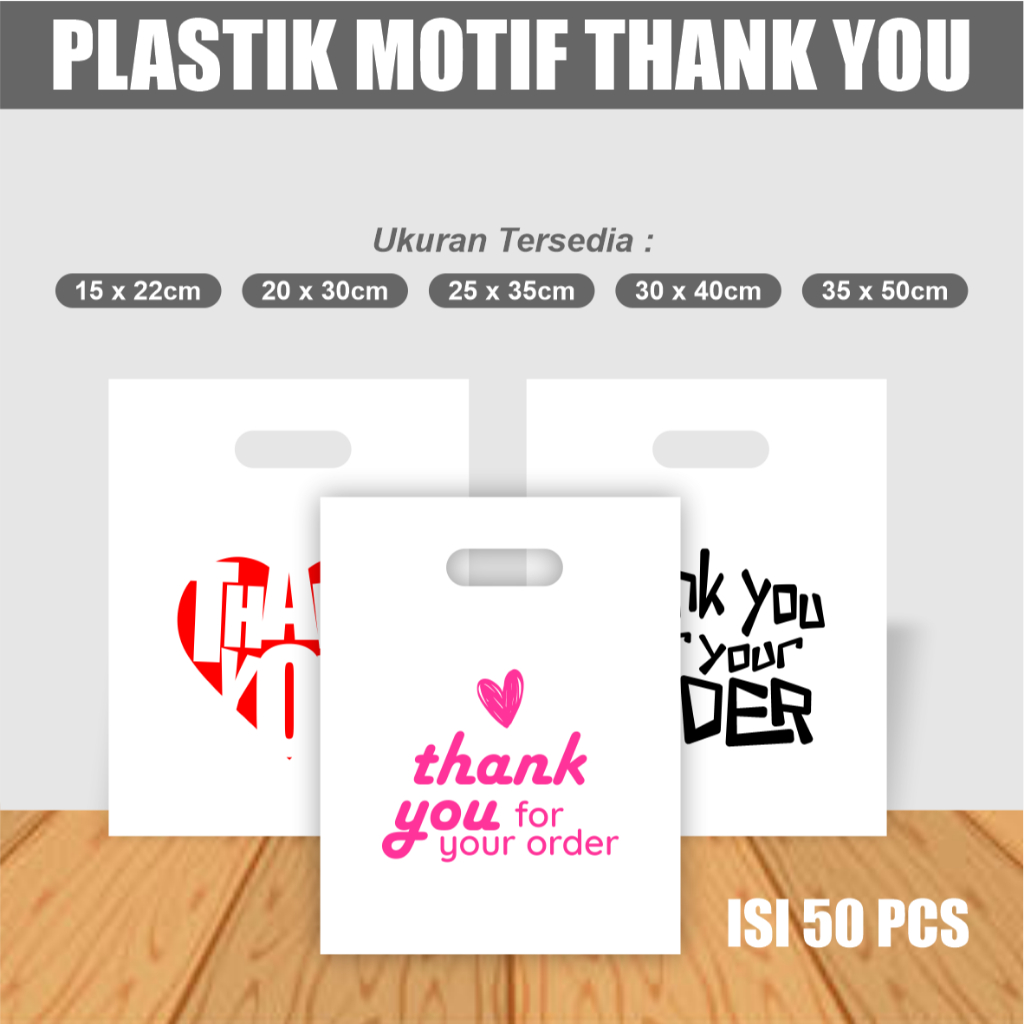 

(isi 50pcs uk 15x22) Kantong plastik Motif thank you untuk skincare hijab obat kosmetik hijab anak aksesoris