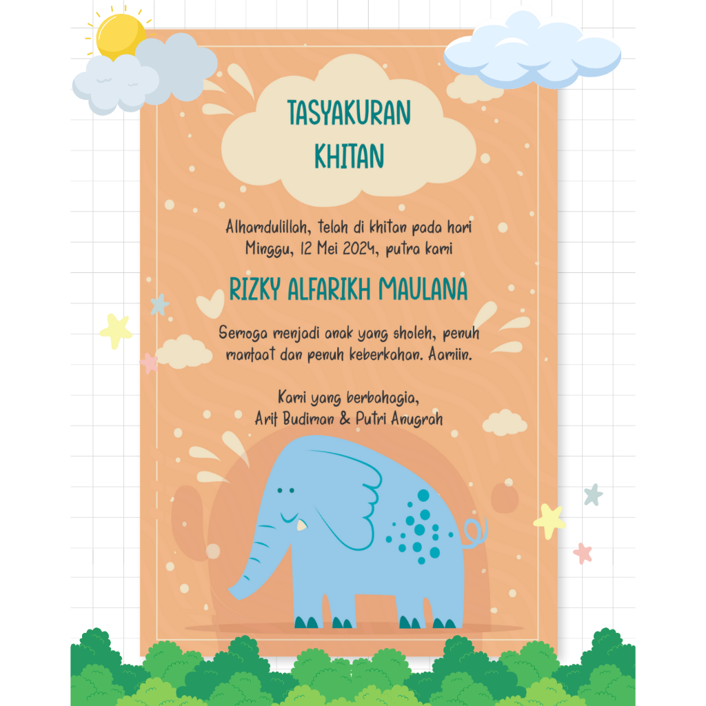 Kartu Ucapan Tasyakuran Khitanan / Kartu Syukuran Khitan / Kartu Ucapan Khitan / Kartu Bingkisan Tas