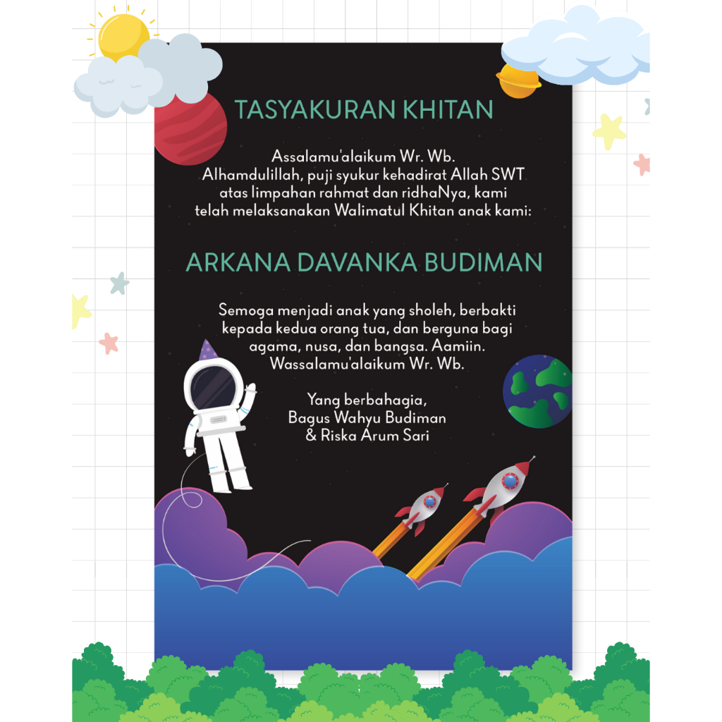 Kartu Ucapan Tasyakuran Khitanan / Kartu Syukuran Khitan / Kartu Ucapan Khitan / Kartu Bingkisan Tas