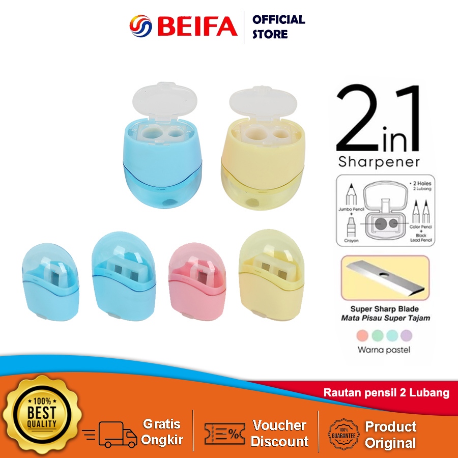 

Beifa Sharpener SC59 – Rautan Pensil 2 Lubang, Warna Pastel & Ringan