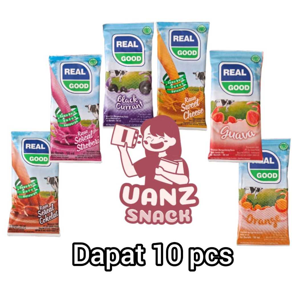 

Susu Bantal Real Good Susu UHT Real Good Mini Aneka Varian Rasa - Netto 50ml X 10 pcs