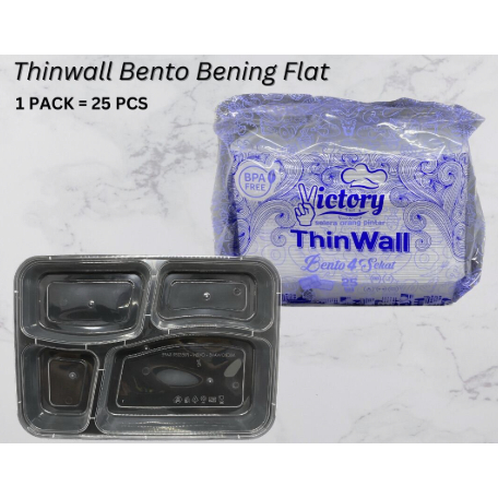 Thinwall Victory Bento Sekat 4 Kotak Makan Sekat Plastik Food Grade Isi 25Pcs - Bento 4 Sekat Bintan