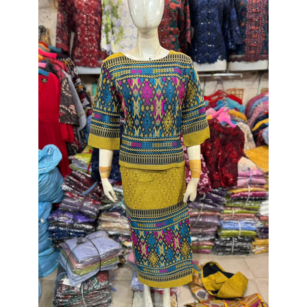 SETELAN PANJANG MADAM ROSE IMPORT ONE SET TENUN ETNIK ROK PECAH DELAPAN MADE IN THAILAND BANGKOK ORI