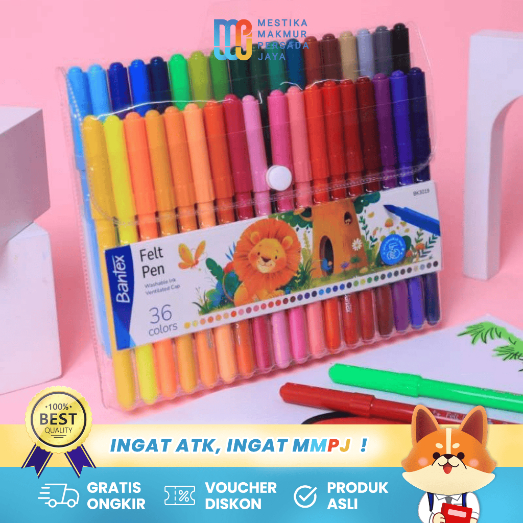 

Bantex Felt Pen Spidol Warna Warni - 36 Warna Cerah Bisa Dicuci BK3019