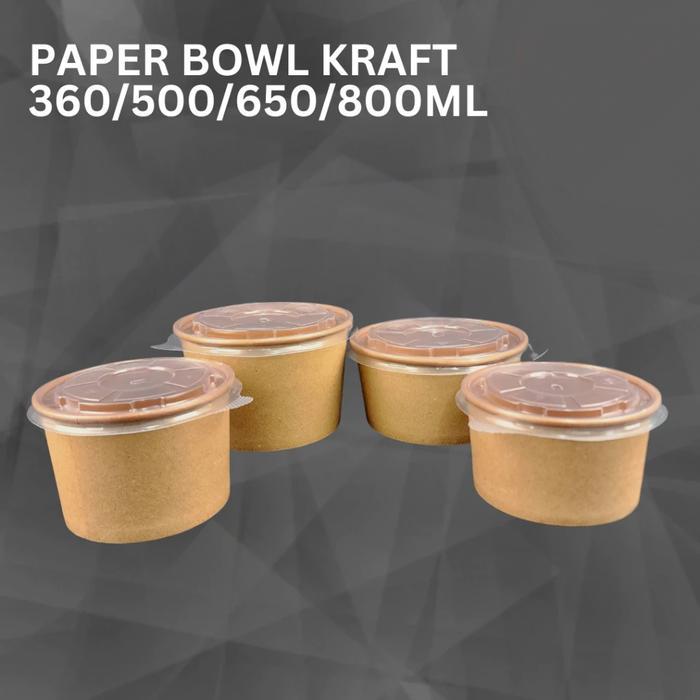 Paper Rice Bowl Brown Kraft + Lid 360ml - 850ml (Isi 25pcs) / Rice Bowl Cup 500Ml + Tutup