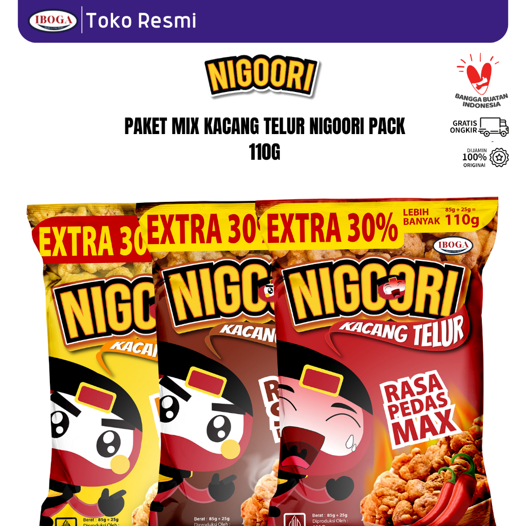 

[PAKET MIX NIGOORI 110G] KACANG TELUR, KACANG GORENG, GURIH, CAMILAN, SNACK, KACANG DISCO, KACANG BANDUNG, KACANG PEYEK