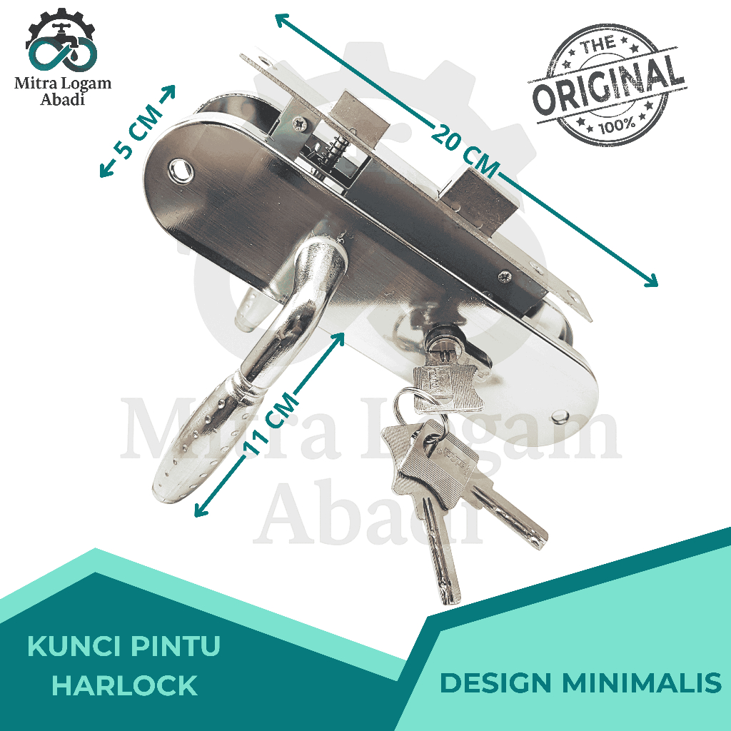 harlock kunci pintu rumah tanggung (20 cm) – kunci pintu rumah 1 set + 3 anak kunci