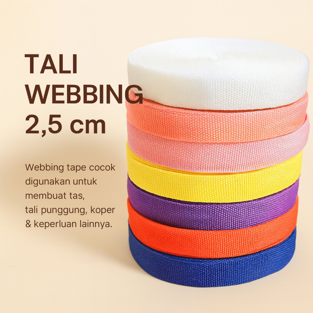 Tali Bisban Tali Webbing Tas Meteran 2,5 Cm Non Elastis Murah Tebal