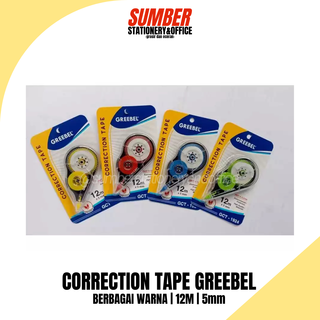 

Correction Tape Greebel GCT-1924 - 12M x 5mm - Tip Ex Kertas Covering [1 Pcs] (GCT-1924)