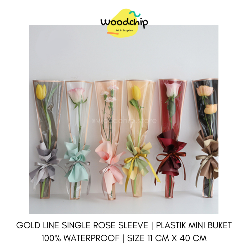 

[PCS] GOLD LINE SINGLE ROSE SLEEVE (SR-03) WRAPPING PLASTIK MINI BUKET MAWAR