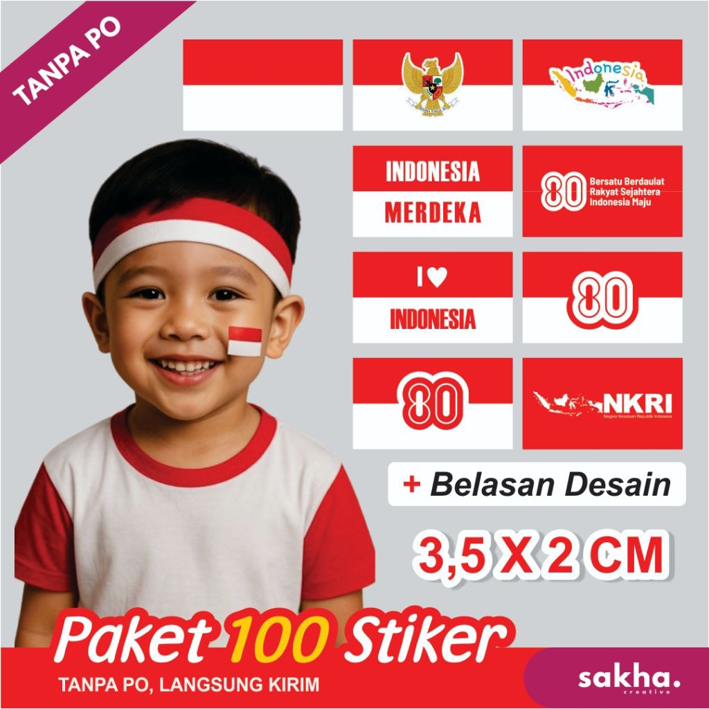 

stiker pipi merah putih 100 pcs / stiker bendera pipi / stiker pipi indonesia / stiker tempel pipi / stiker pipi hut RI