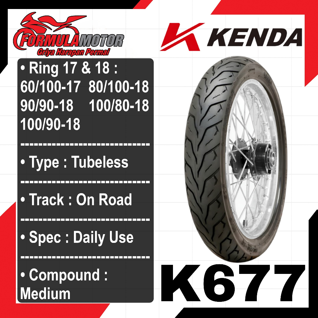 Kenda K677 Ring 17 & 18 Tubeless - Ban Tubles Motor Ukuran